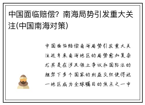 中国面临赔偿？南海局势引发重大关注(中国南海对策)